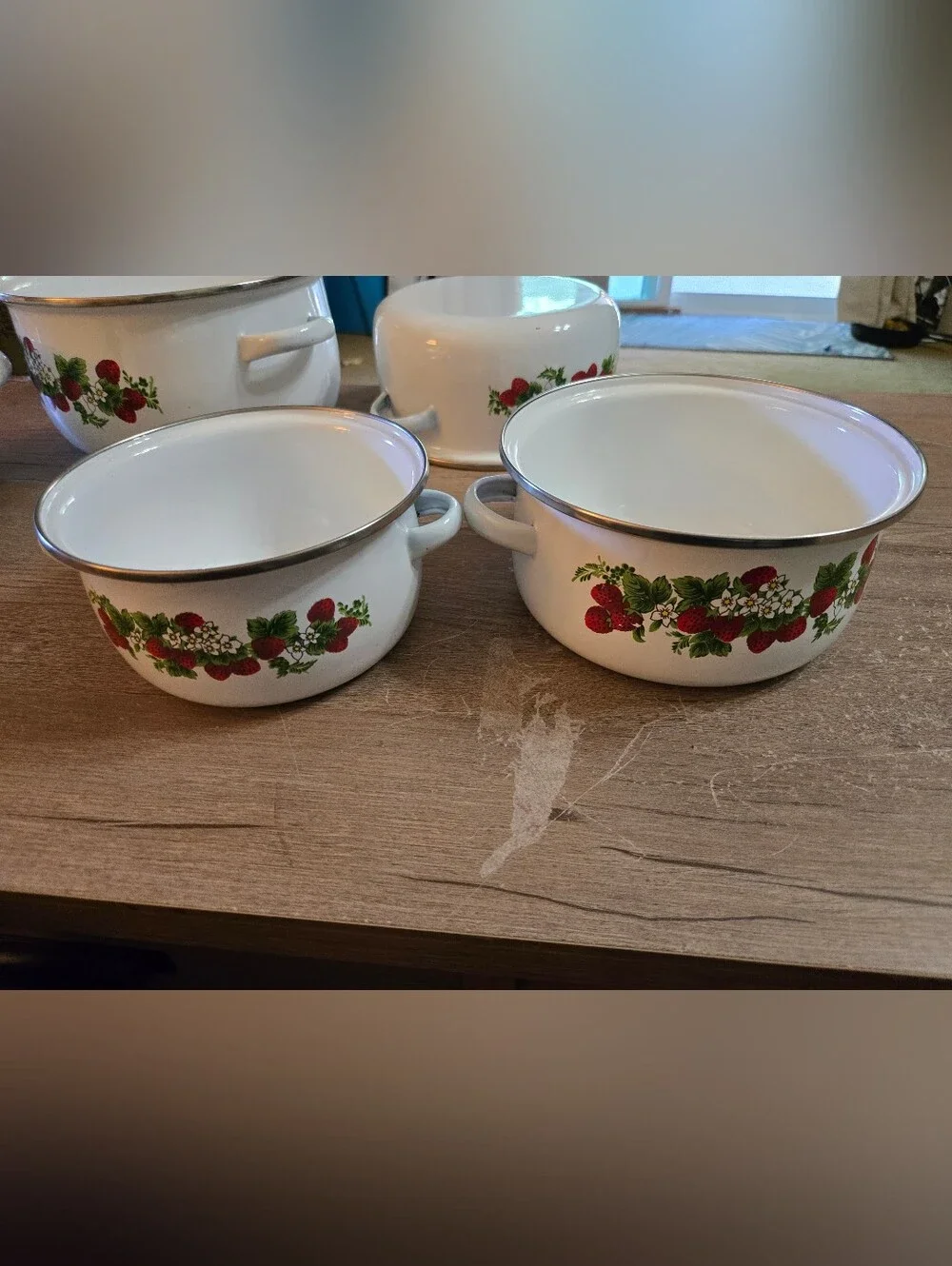 Vintage Enamel Strawberry Pattern Set